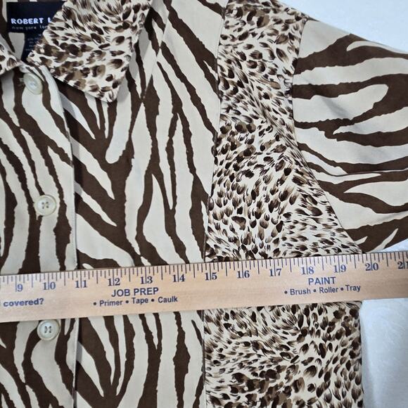 VTG Robert Louis Shirt Jacket Shacket sz M Brown Tan Animal Print Button Front - Picture 13 of 16